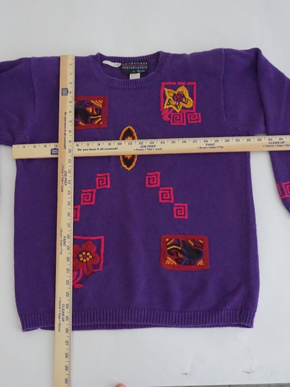 Vintage Collections Internationale Purple Floral Geometric Cotton Sweater XL - Picture 3 of 10